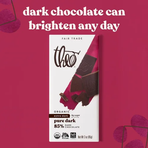 Vista 3 de Theo Chocolate Barra de Chocolate Negro Orgánico Puro 85% Cacao, Paquete de 12 Vegano, Comercio Justo