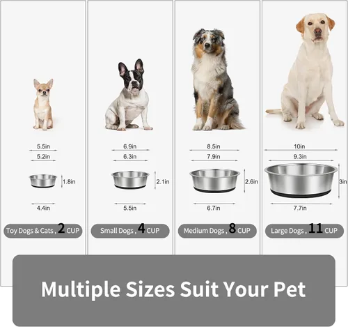Vista 2 de Taglory Juego de 2 tazones de acero inoxidable para perros de 2 tazas para comida y agua, base de silicona antideslizante, resistente a