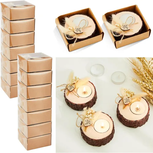 Vista 8 de 12 piezas de velas de boda para invitados – Portavelas conmemorativo de madera para despedida de soltera, recuerdos rústicos, regalos de invitados
