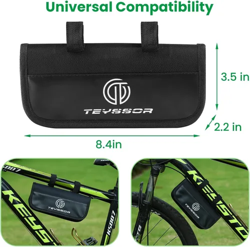 Vista 9 de Teyssor Bolsa de reparación de bicicletas con bomba de neumáticos, kit de herramientas de reparación de neumáticos de bicicleta, bolsa