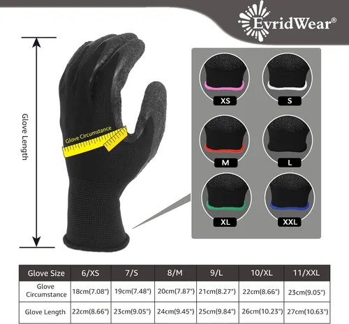 Vista 3 de Evridwear - Guantes de trabajo de látex arrugado con revestimiento de mano para seguridad, para hombres y mujeres, uso general, multiusos