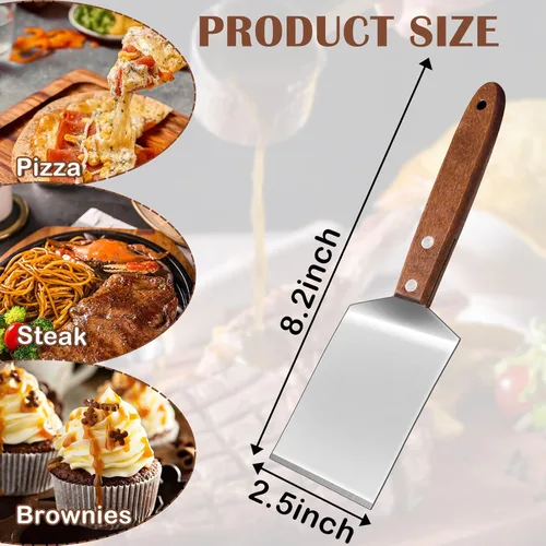Vista 2 de 4 espátulas pequeñas para galletas de brownie, espátula de metal de acero inoxidable con mango de madera para postres, cortar y servir postres