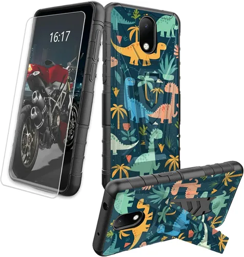 Vista 60 de Funda para AT&T Maestro Max 2021/Cricket Ovation 2 con protector de pantalla de vidrio templado, funda resistente con función atril integrada