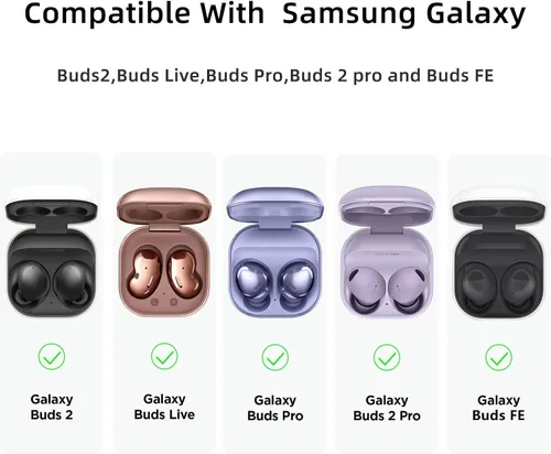 Vista 5 de Compatible con Samsung Galaxy Buds FE/Buds 2 / Buds Pro/Buds Live/Buds 2 Pro, funda de silicona suave con patrón de corazón dorado con bonito Negro