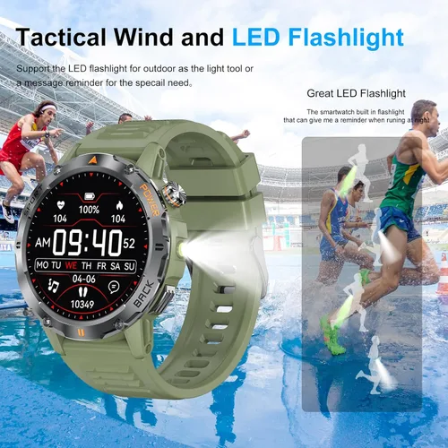 Vista 6 de Relojes inteligentes para hombre (respuesta/hacer llamadas) con linterna de grado militar, compatible con Android y iPhone, resistente al agua