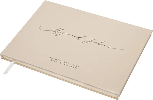 Vista 10 de MUUJEE Libro de visitas personalizado con brillo bronce - Libro de invitados moderno personalizado de alta calidad para recepción de boda, fiesta