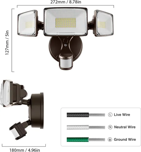 Vista 9 de Onforu Luces LED con sensor de movimiento de 100 W, luz de inundación del anochecer al amanecer, sensor de movimiento al aire libre, luces