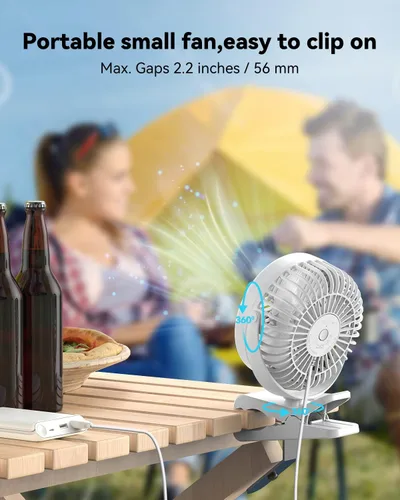 Vista 5 de GEHEN Ventilador pequeño de clip, ventilador de 3 velocidades con fuerte flujo de aire, ventilador de clip y escritorio alimentado por USB