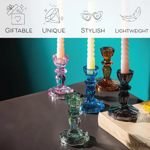 Vista 5 de Karma, Candelabro de cristal cónico, candelita portavelas para mesa de comedor, centro de mesa, cobalto