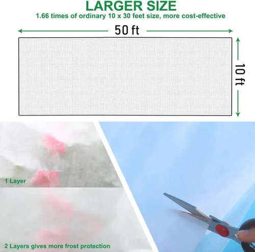 Vista 2 de KLEWEE Cubiertas para Plantas Protección contra Heladas 10 x 50 Pies, 1.05 oz/yd² Tela Antihielo más Gruesa para Protección de Plantas contra