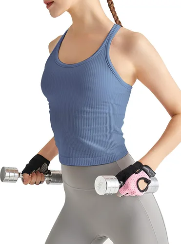 Vista 61 de sphinx cat - Camiseta corta de entrenamiento para mujer, camiseta sin mangas, acanalada, con espalda cruzada y brasier integrado