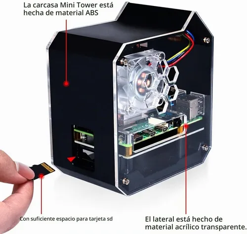 Vista 5 de GeeekPi Kit NAS de mini torre para Raspberry Pi, enfriador de torre PI ICE con ventilador PWM RGB, placa de expansión M.2 SATA SSD, placa
