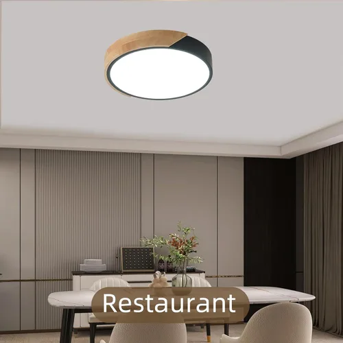 Vista 6 de Lámpara de techo LED moderna, 2 paquetes de luces de techo de montaje empotrado de madera, luces de cocina LED y accesorios de iluminación