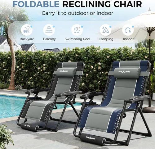 Vista 6 de UDPATIO Silla de gravedad cero de gran tamaño, reclinable acolchado completo para exteriores, asiento reclinable ajustable plegable para patio