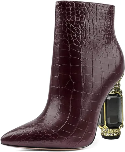Vista 30 de FSJ Botas de tacón alto con punta puntiaguda para mujer, con tacón alto, con cremallera lateral brillante, estilo casual, para uso diario, zapatos