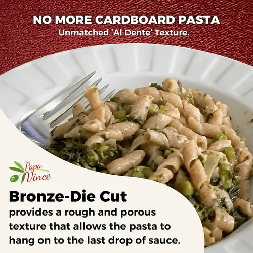 Vista 9 de Papa Vince Pasta orgánica no enriquecida - Grano antiguo, alto en fibra, alto en proteínas, Timilia/Tumminia cultivado en Sicilia Italia. textura Al