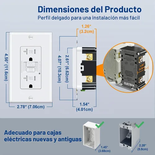 Vista 3 de ELECTECK - Paquete de 10 salidas GFCI de 20 amperios, resistente a manipulaciones (TR), receptáculos GFI de autocomprobación con indicador LED