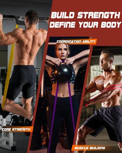 Vista 2 de Fitense Resistance Bands Set - Pull Up Bands for Men Women, Exercise Bands Resistance with Door Anchor, Training Poster & Pouch for Body Stretching