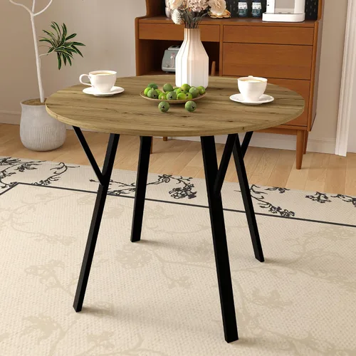 Vista 8 de Juego de mesa de comedor redonda para 4, mesa de cocina redonda rústica de 36 pulgadas y 4 sillas de comedor de lino y algodón gris oscuro, marco