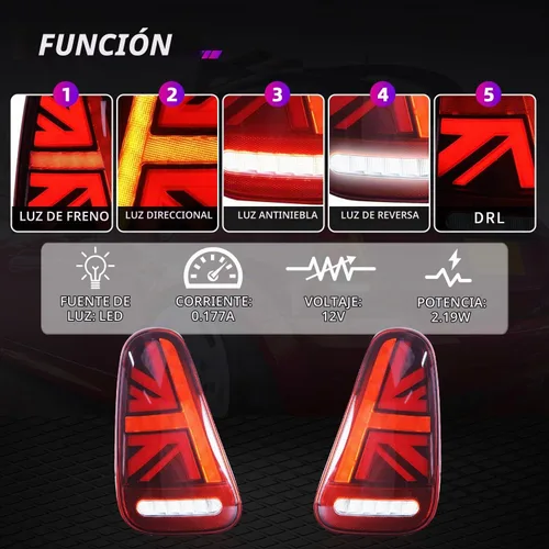 Vista 2 de Archaic Conjunto de luces traseras para Mini Cooper R50 R52 R53 2001-2007 Rojo