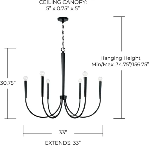 Vista 5 de Capital Lighting 445961MB Holden - Candelabro redondo moderno, 6 luces, 360 vatios totales, 31 pulgadas de alto x 33 pulgadas de ancho, negro mate