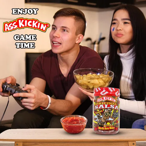 Vista 5 de KICKIN' - Salsa picante picante original, 13 onzas, salsa de habanero picante gourmet prémium para patatas fritas de tortilla, verduras y burritos