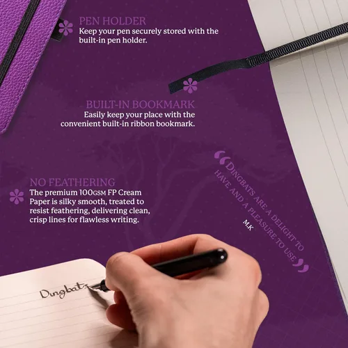 Vista 3 de Dingbats* Cuaderno de escritura con cuadrícula de vida silvestre A5, tapa dura de cuero vegano, ideal para trabajo, viajes, bolsillo, cierre