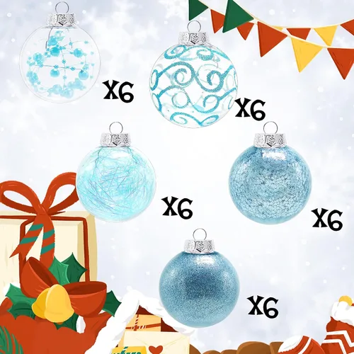 Vista 2 de Lulu Home 30 adornos de bola de Navidad transparentes de 2.36 pulgadas Azul claro transparente