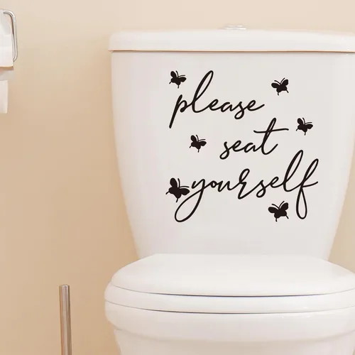 Vista 2 de Divertidas calcomanías de pared con texto en inglés «Please Seat Yourself Bath», letrero de vinilo con texto en inglés «Please Seat Yourself»