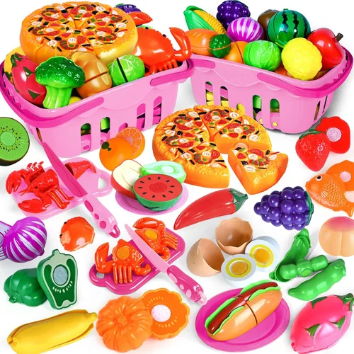 Vista 8 de 100 PIEZAS Juguetes de Comida para Cortar para Cocina Infantil, Juguetes de Comida de Simulación para Niños Pequeños, Accesorios de Juguetes
