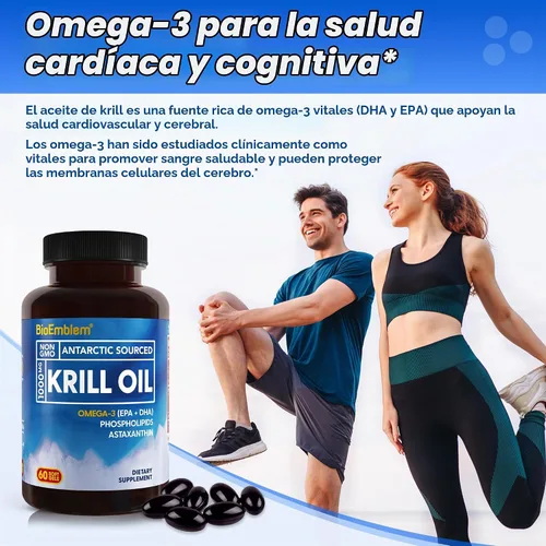 Vista 4 de BioEmblem Aceite de Krill Antártico - 1000 mg de aceite Omega-3, EPA, DHA, 180 cápsulas blandas 3pack_60 cápsula