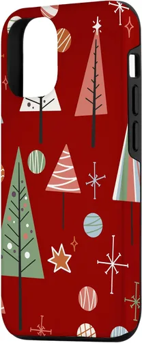 Vista 2 de Funda decorativa para iPhone 14 Retro de mediados de siglo para árbol de Navidad