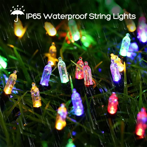Vista 3 de LYHOPE Luces de Navidad a batería, 33 pies, 100 luces LED de Navidad, impermeables, 8 modos, funciona con pilas, para exteriores e interiores, árbol