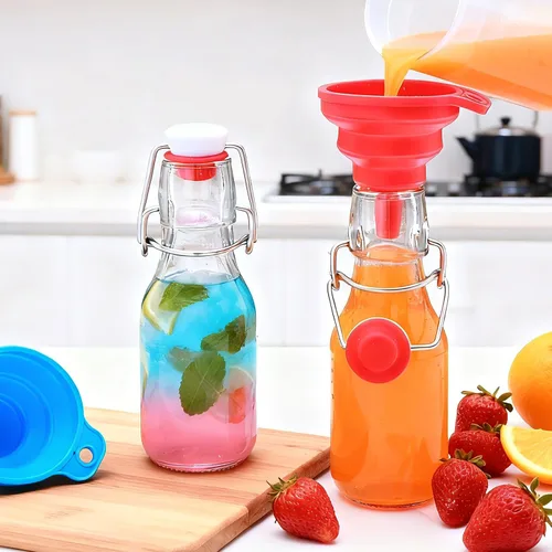 Vista 4 de Paquete de 12 botellas de vidrio con tapa abatible de 4 onzas con tapas herméticas, botellas de vidrio con tapa abatible para elaboración casera