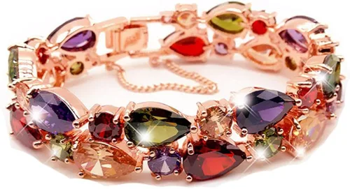 Vista 5 de Hermosa Conjunto de joyas de cristal de Austria multicolor chapado en oro rosa