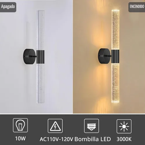 Vista 8 de Apliques de Pared Negros LED Apliques Modernos Iluminación de Pared para Comedor 10W 3000K Luces de Pared LED de Cristal Cableadas Luminarias