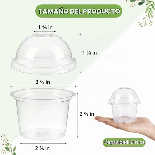 Vista 2 de TOFLEN - Paquete de 50 tazas de postre de plástico de 8 onzas con tapas de cúpula