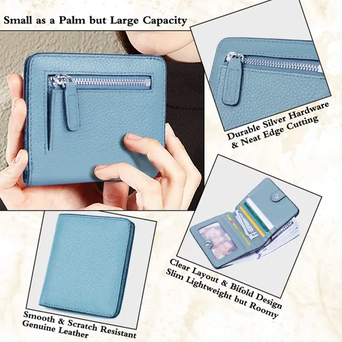 Vista 3 de BIG SALE-AINIMOER billetera de bolsillo pequeña con cremallera, plegable, compacta de cuero con bloqueo por identificación por radiofrecuencia