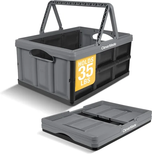 Vista 15 de CleverMade - Cestas de compras plegables con asas, 24 litros, paquete de 3, color océano