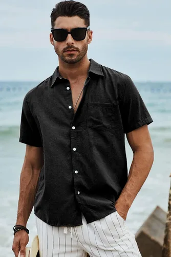Vista 149 de JMIERR Camisas de vestir a rayas con botones y manga corta para hombre
