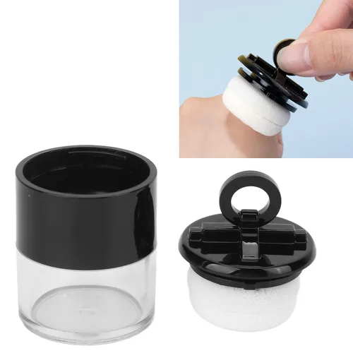 Vista 8 de Caja de polvo vacía, 0.35 oz/0.34 onzas, color negro, mini caja de polvo suelta recargable con soplo de polvo y tamizador, cajas de polvo cosmético