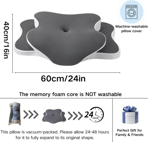 Vista 7 de Almohada cervical cervical, almohada ergonómica de espuma viscoelástica transpirable, almohadas cervicales para cuello para dormir de lado y espalda