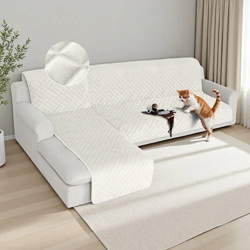 Vista 10 de HDCAXKJ Fundas impermeables para sofá modular, acolchadas de terciopelo, 2 piezas, en forma de L, lavables, gruesas, antideslizantes, con protector