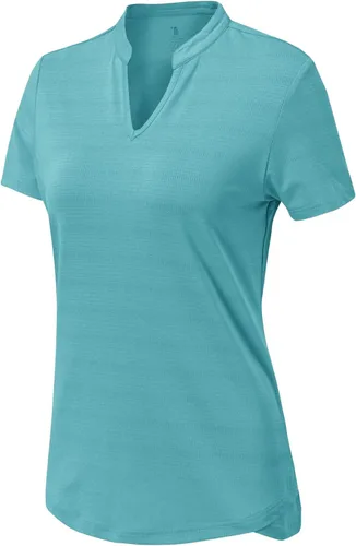 Vista 2 de Gopune Polo de golf con cuello en V para mujer, sin cuello, manga corta, ligera, de secado rápido, camisetas de tenis para correr