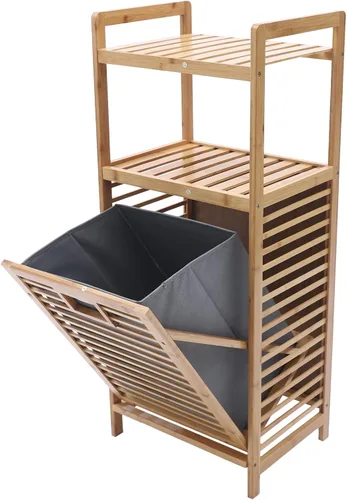Vista 10 de Cesta de plástico para ropa sucia para el hogar, cesta de ropa con diseño dividido, cuerpo de cesta hueco y rueda universal, para 2 capas