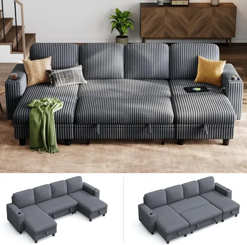 Vista 25 de LINSY HOME Sofá Loveseat con Almacenamiento - Cómodo Sofá de Pana Suave de 2 Plazas con Carga USB y Portavasos, Loveseat de Asiento Profundo