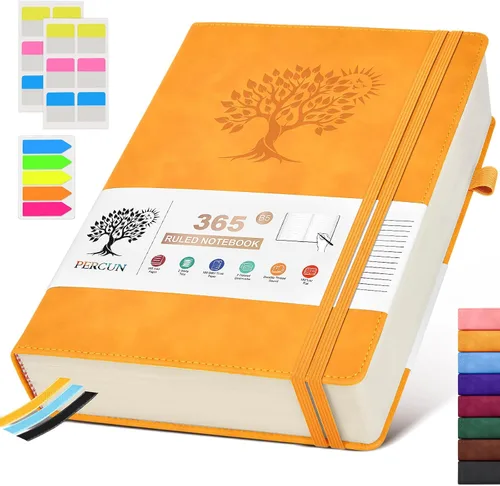 Vista 26 de PERCUN Cuaderno rayado A4, 365 páginas de gran tamaño, cuadernos de cuero para escribir para mujeres y hombres, cuaderno de tapa dura con páginas