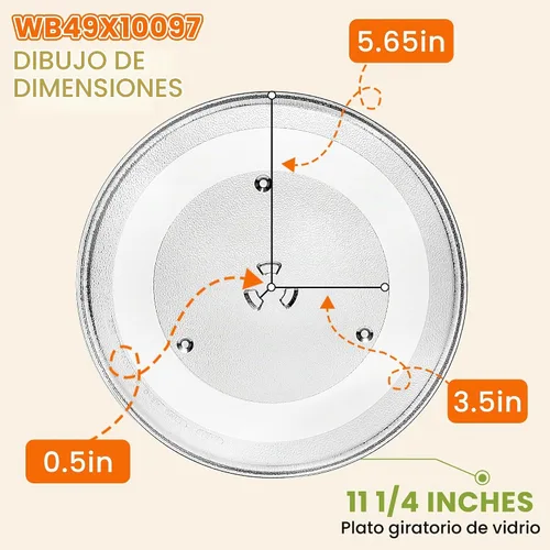 Vista 2 de Reemplazo de placa giratoria de vidrio para microondas de 11.25 pulgadas, compatible con Samsung y GE, placa de vidrio para microondas de 11 1/4
