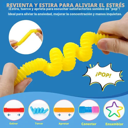 Vista 3 de Juguetes Sensoriales Pop Tubes – Paquete de 30 Juguetes Fidget Elásticos con 10 Colores, Juguetes para Aliviar el Estrés para Niños y Adultos