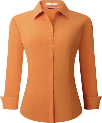 Vista 14 de Esabel.C - Camisa de trabajo con botones de manga larga para mujer, elástica, corte regular
